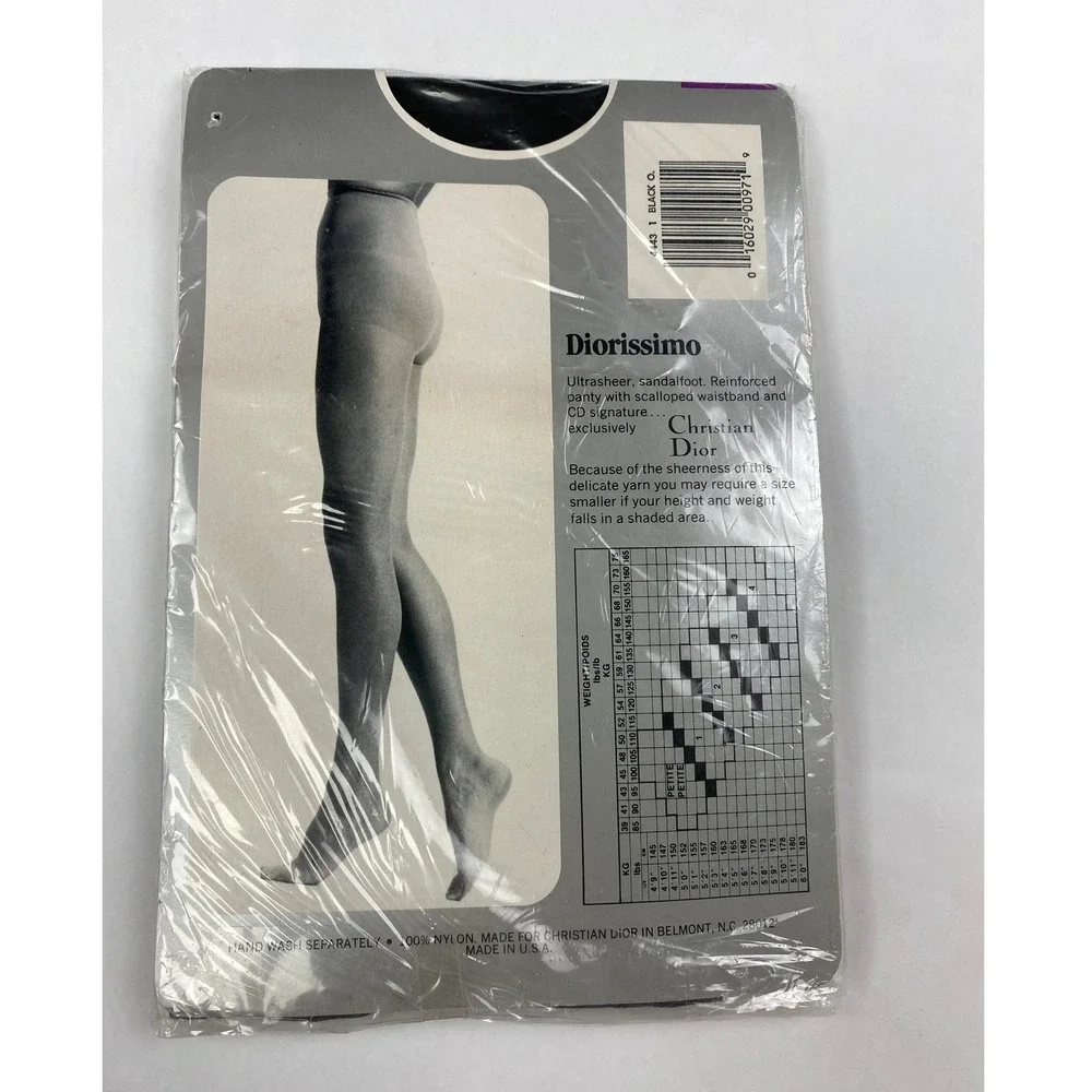 Christian Dior Diorissimo Ultrasheer Sandalfoot Pantyhose Black Size 1 Vintage